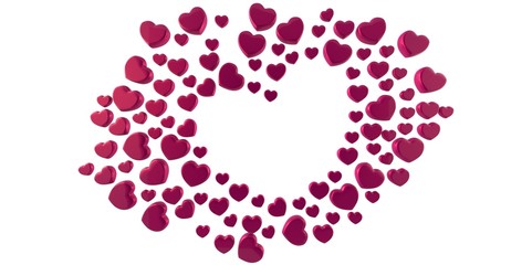 3D purple pink Hearts Shapes form on a white background