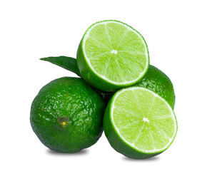 Fresh limes sliced isolated on white