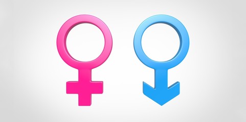 3D blue male and pink female sex symbol