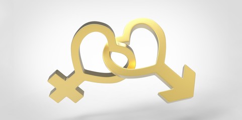 3D male and female heart shaped sex symbols