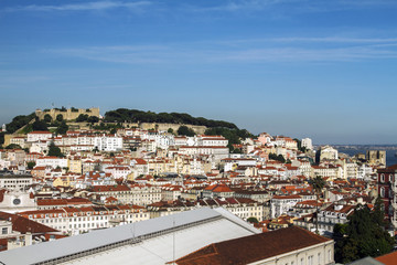 Fototapeta na wymiar Lisbon downtown area with landmark castle 