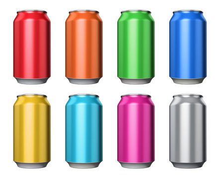 Set of color metal drink cans