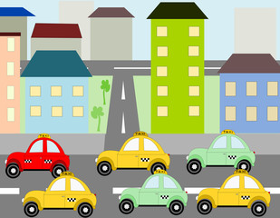 Obraz na płótnie Canvas Cars taxi ride into town on the road