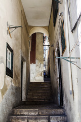 typical narrow and convoluted streets with steps