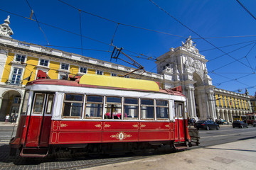 Plakat vintage famous red electrical tram