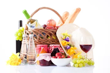 Crédence de cuisine en verre imprimé Pique-nique White wine, fruit and picnic food