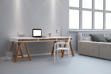 Schreibtisch als Home Office im Wohnzimmer