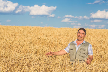 farmer standing in a wheat field