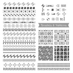 Set of decorative elements, vector brushes, borders, patterns