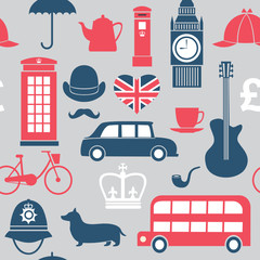 Obraz premium Graphic set of great britain symbols seamless pattern