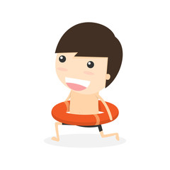 Running and lifebuoy. holiday cartoon concept vector