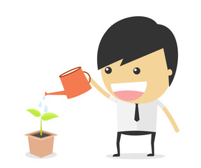 watering tree cartoon concept. vector illustration