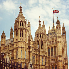 Fototapeta na wymiar Houses of Parliament in London. Retro filter effect