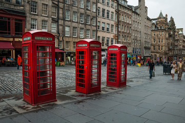 Red telephone booths on Golden Mile