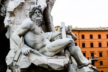 Zeus Statue in in Bernini's Fountain , Piazza Navona, Rome Italy