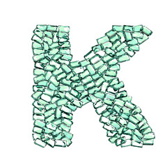 K lettera smeraldo verde gemme 3d, sfondo bianco