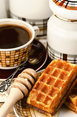 Belgian waffles with coffee and honey