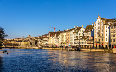 Fototapeta na wymiar Buildings at the embankment of Zurich - Switzerland