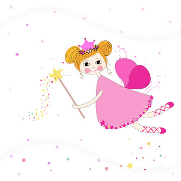 Lovely fairy with stars vector background