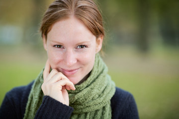 Happy Woman with a Scarf Smiling