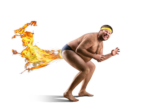 Naked freak farts by fire