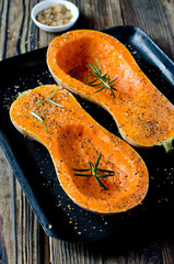 Baked pumpkin with spices and rosemary