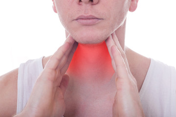 Acute pain in a throat at the young man