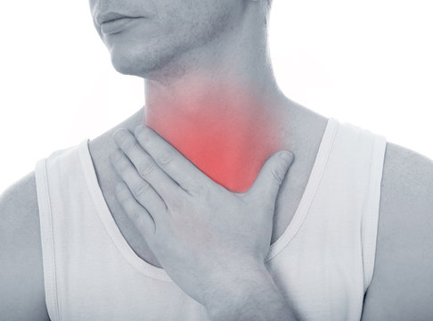 Acute pain in a throat at the young man
