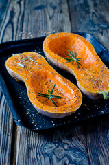 Baked pumpkin with spices and rosemary