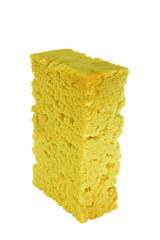 old used yellow sponge on white background