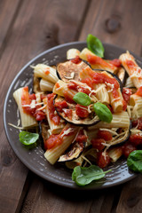 Pasta alla Norma made with roasted eggplant and tomato sauce
