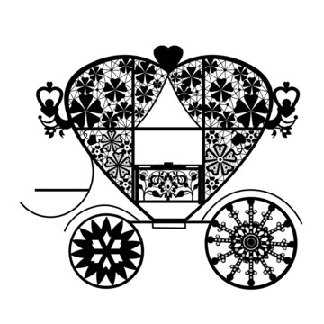 Vintage black lace carriage isolated white background