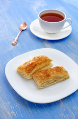 Puff pastry and cup of tea.