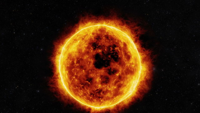 Sun surface with solar flares. 3D animation