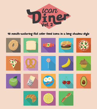 Long Shadow Square Food Icon Illustrations 2