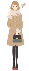 コートを着た女性　怒る