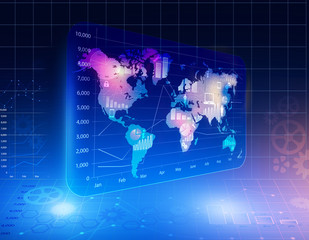 abstract background with chart of screen icons and world map.