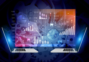 abstract background screen with icons inside and laptop