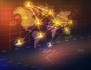 Obraz premium world map and icons of people united in a global network.