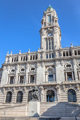 Facade of the City Hall in downtown Porto, Portugal