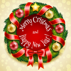 Christmas wreath on a golden background