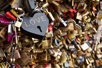 Love locks on The Bridge of Arts (The Bridge of Kisses) in Paris