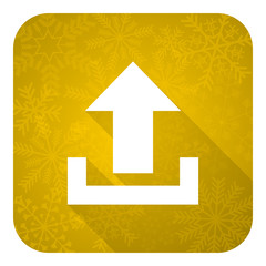 upload flat icon, gold christmas button