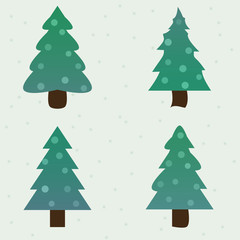 green blue spruce decorated new year fir-trees collection set