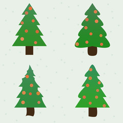 green spruce decorated new year fir-trees collection set