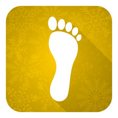 foot flat icon, gold christmas button