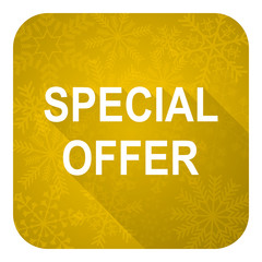 special offer flat icon, gold christmas button