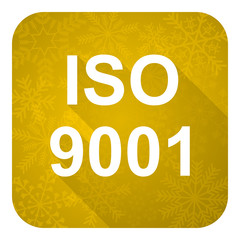 iso 9001 flat icon, gold christmas button