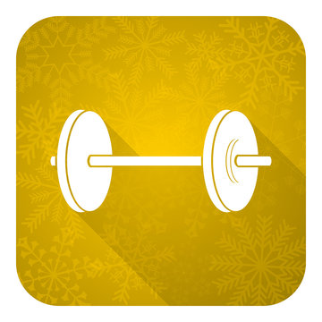 fitness flat icon, gold christmas button