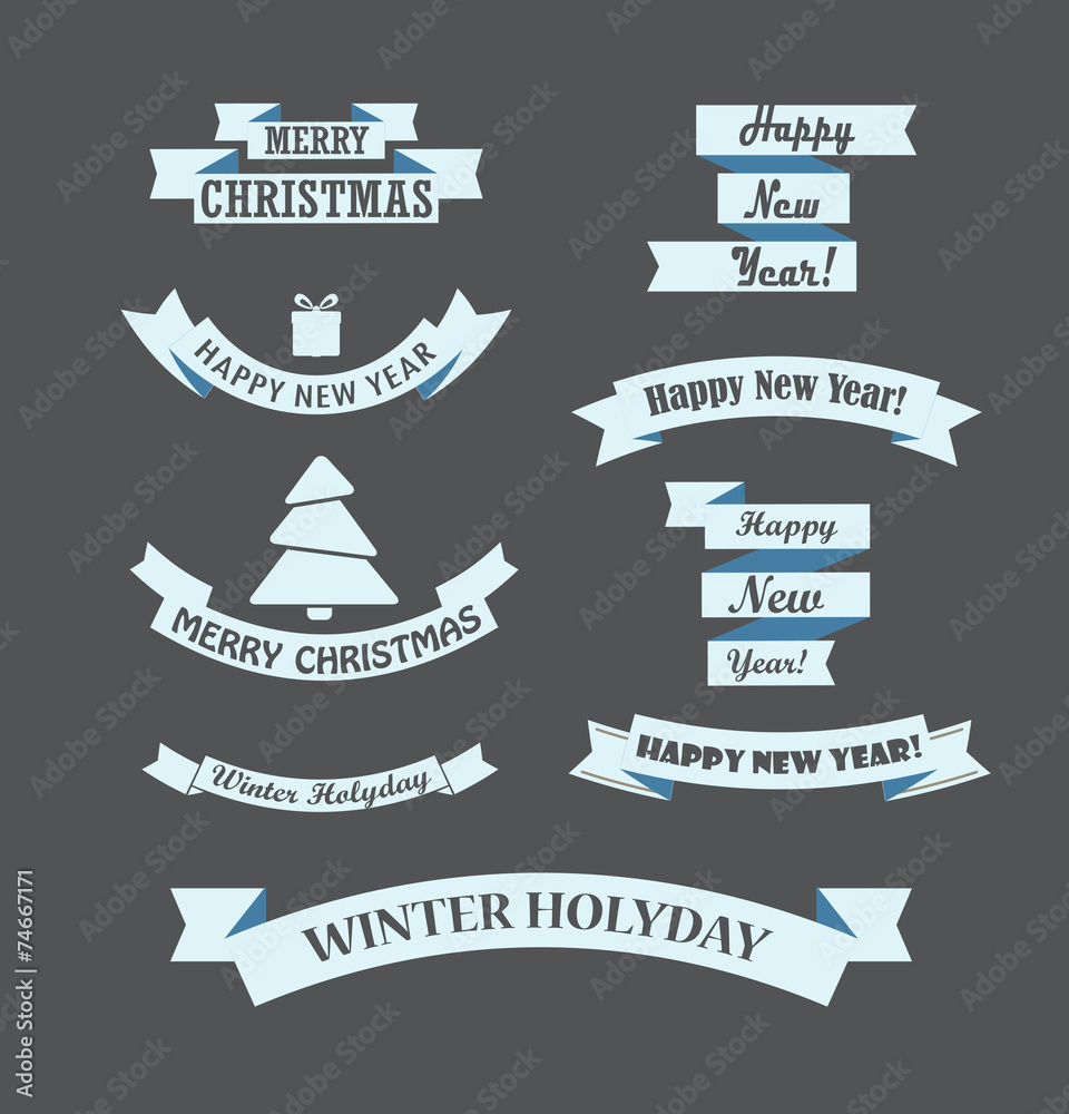 Poster different retro style christmas ribbons set. design elements